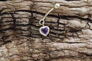 9ct YG Amethyst Heart swing belly bar