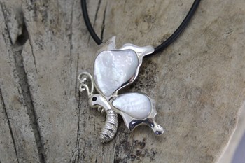 Butterfly pendant white mop 