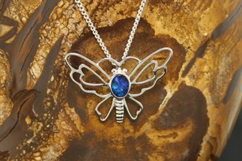 Sterling Silver Opal Butterfly Pendant