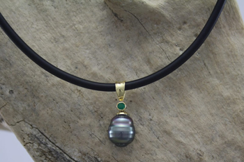 South Sea Black Pearl & Emerald Pendant