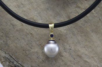 South Sea Black Pearl & Sapphire Pendant