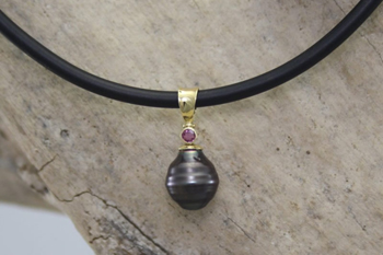 South Sea Black Pearl & Pink Ruby Pendant