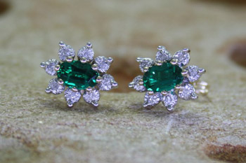  Emerald & Diamond Studs